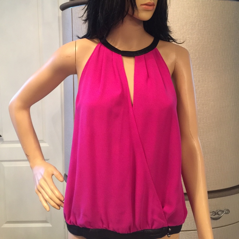 “Bebe" fuschia & black halter top