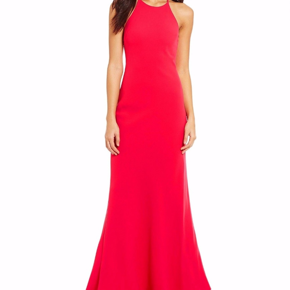Calvin Klein Crepe Sleeveless Halter Gown