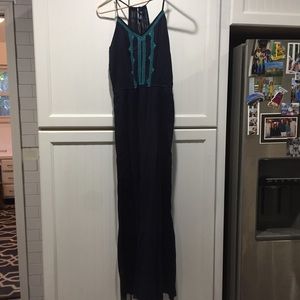 Gap maxi dress (navy with turquoise embroidery)