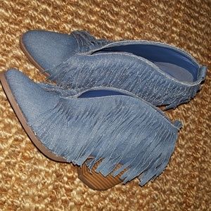 Denim Fringe Bootie