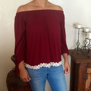 NWOT - Burgundy Off The Shoulder Top