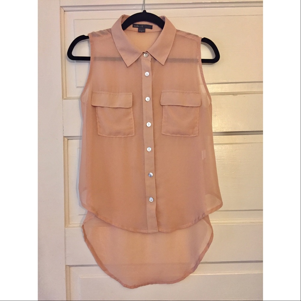 Sheer Pink Asymmetrical Button Up Top