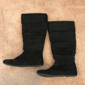 Black Slouchy Faux Suede Boots