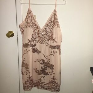 delicate blush w/ rose gold sequin mini dress NWT