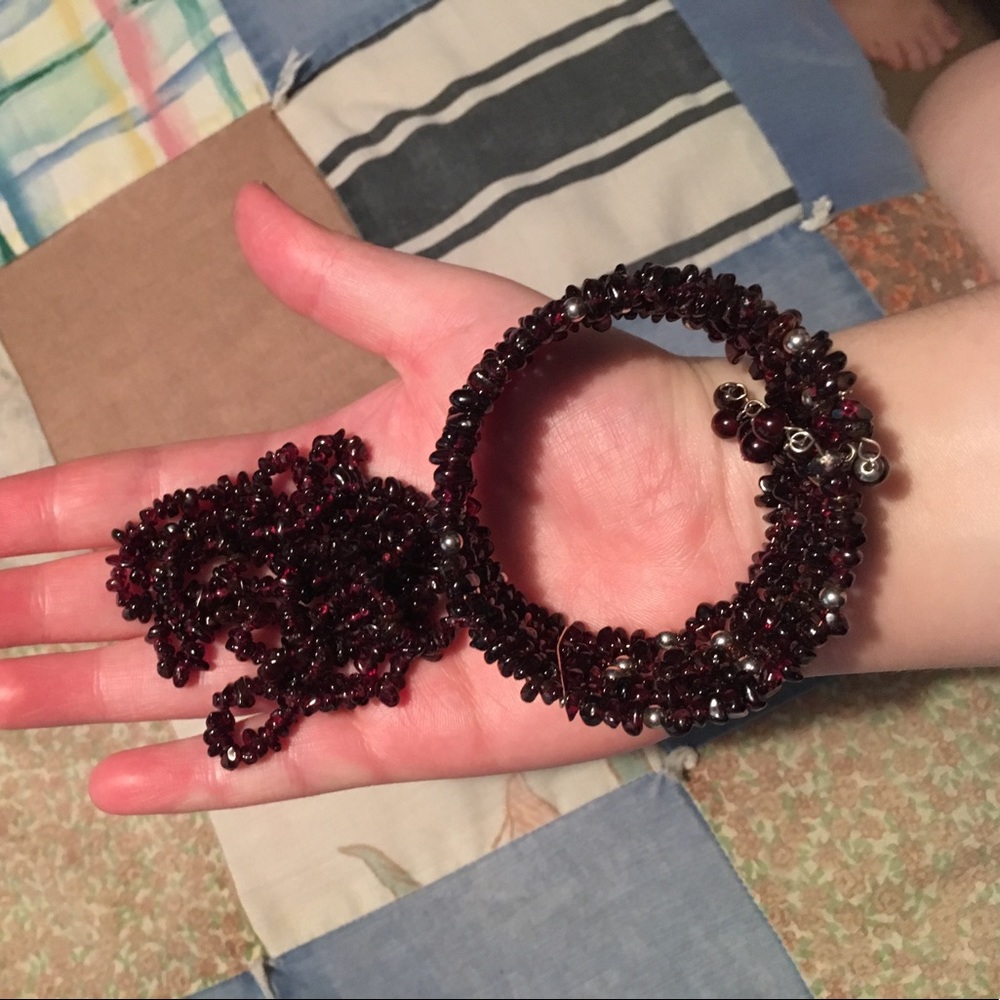 Garnet bracelet and 34 inch necklace set