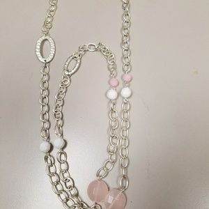 Silver plated necklace with pink beads