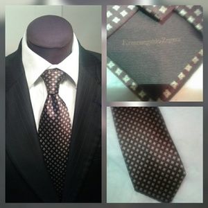 Ermenegildo Zegna Dark Brown silk patterned neckti