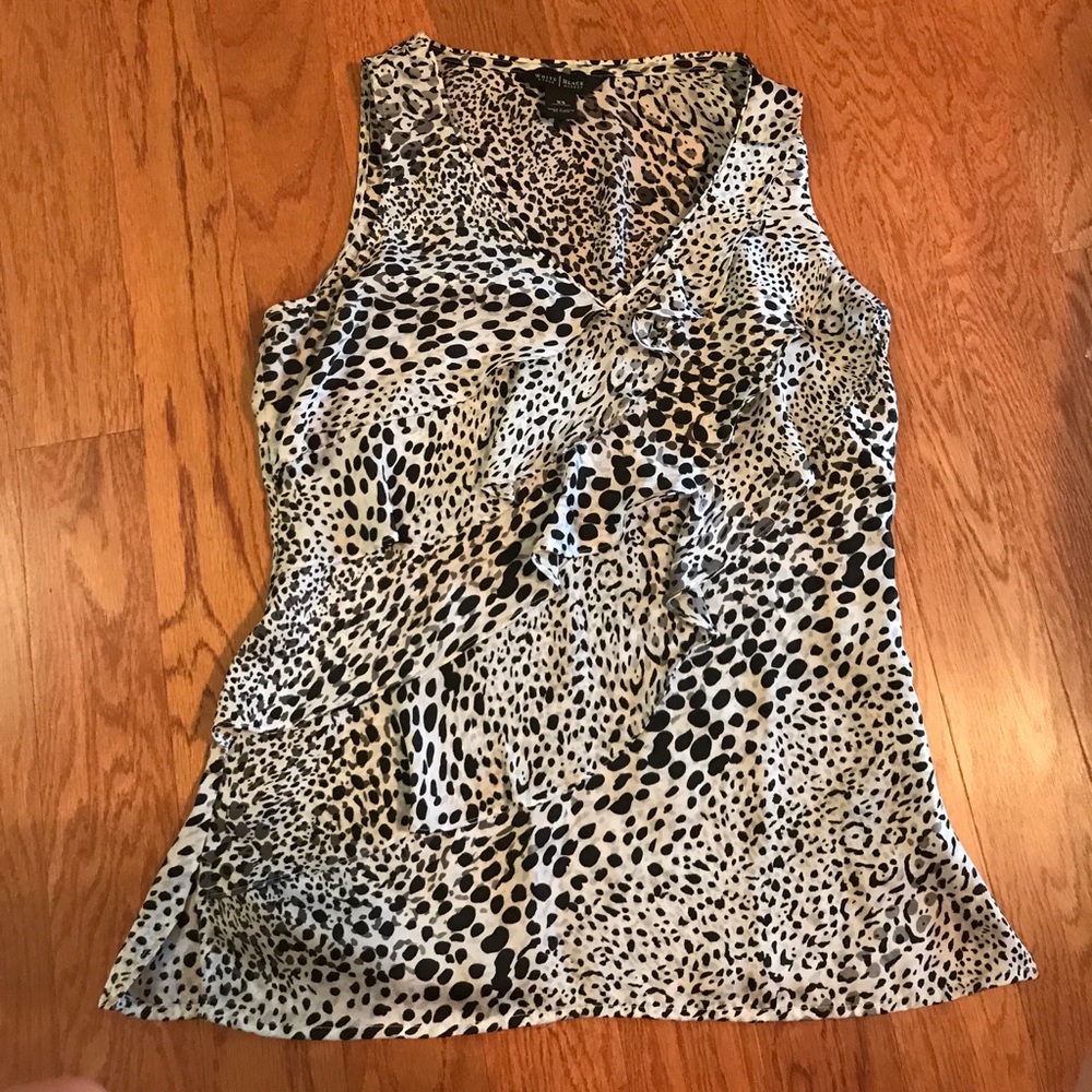 WHBM v-neck ruffle front animal print tank.