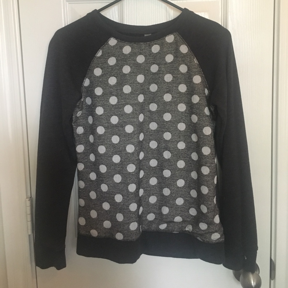 Kids sweater. Gray, gold with white polkas
