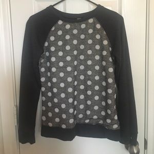 Kids sweater. Gray, gold with white polkas