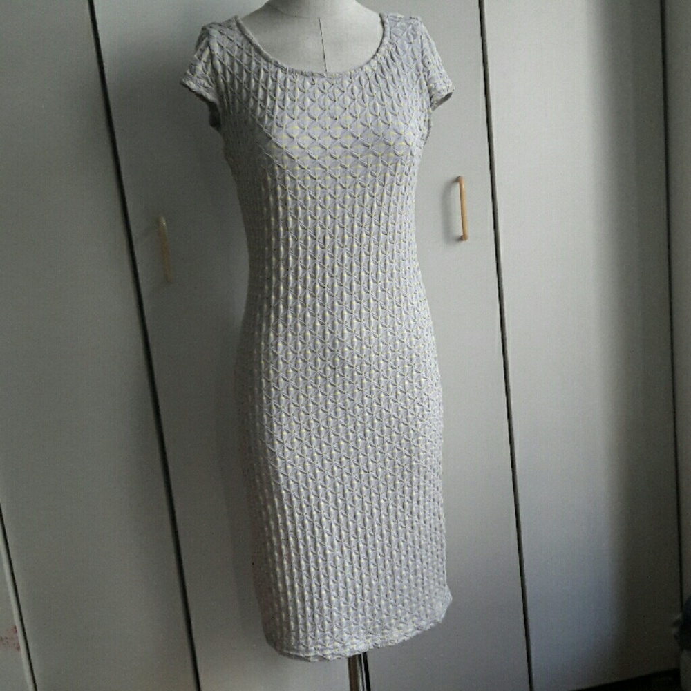 Sharagana Yellow Gray Stretch bodycon dress sz  10