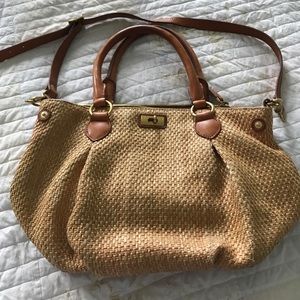 J Crew straw and leather handbag