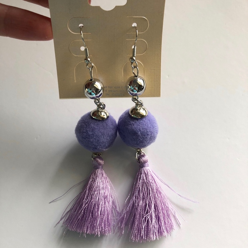 Purple Pom Tassel Earrings