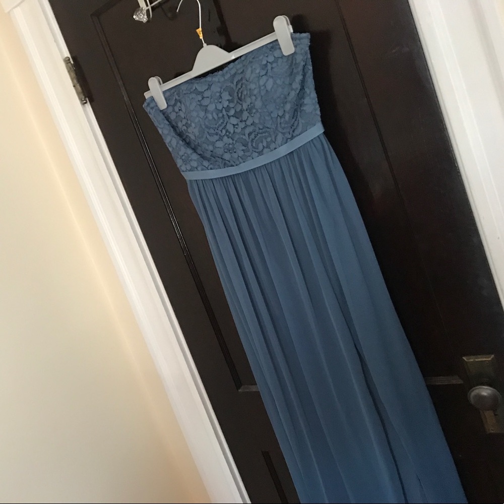 David’s Bridal Steel Blue Bridesmaid Dress