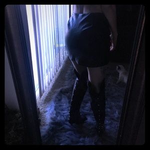 Sexy leather thigh high boots 6 zipper boots studs