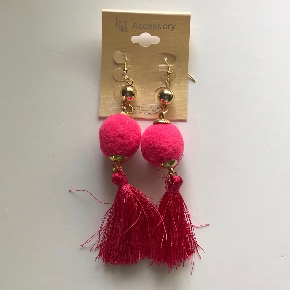 Pink Pom Tassel Earrings