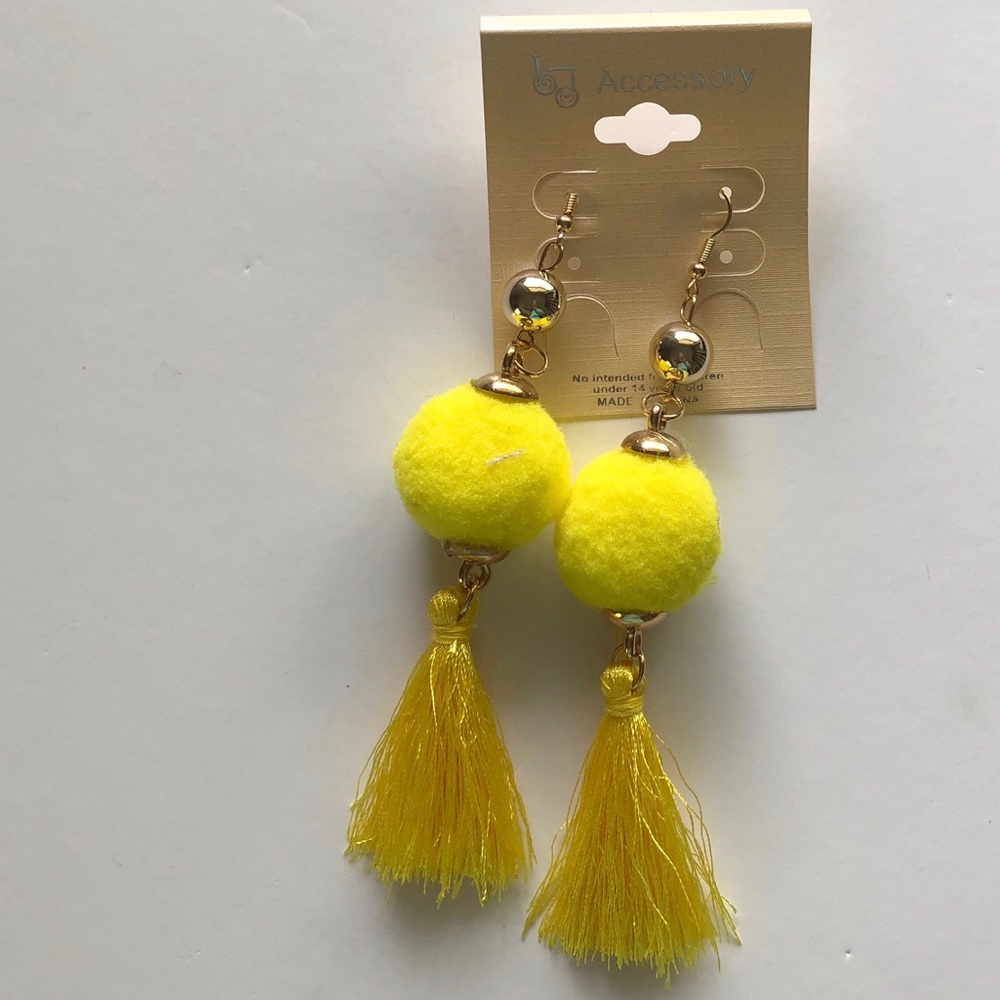 Yellow Pom Tassel Earrings