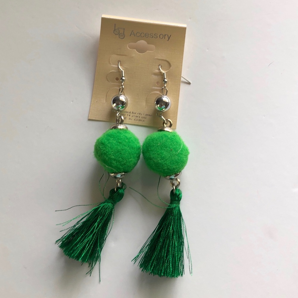 Green Pom Tassel Earrings