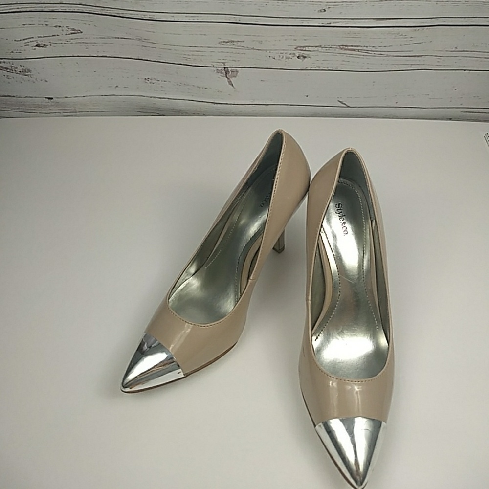Style&Co Nude Heels with Metallic Toe