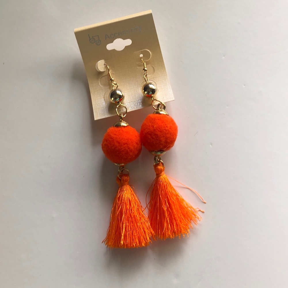 Orange Pom Tassel Earrings