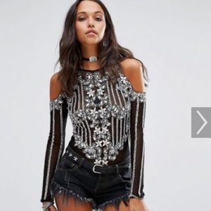 ASOS cold shoulder embellished bodysuit
