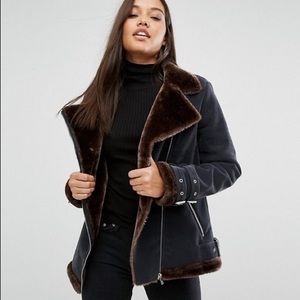 Missguided Fur lined Pilot Jacket