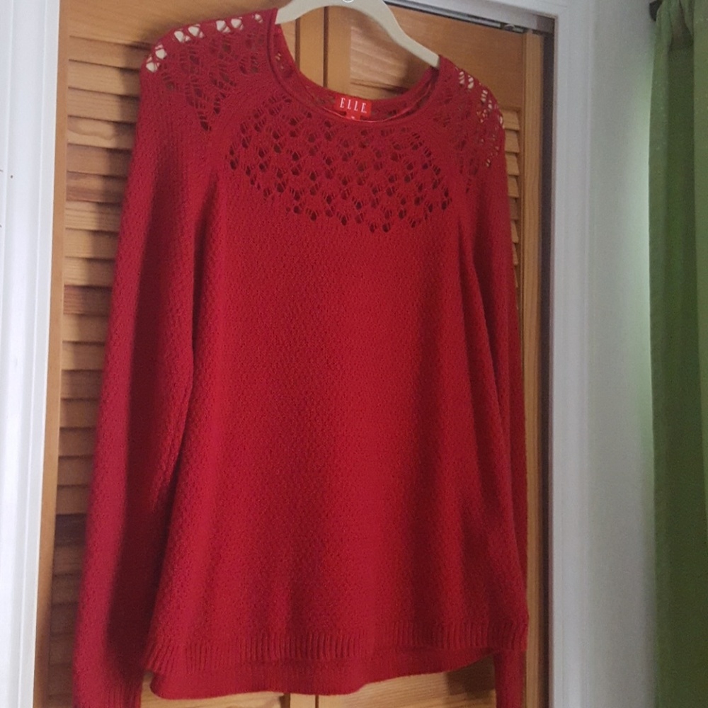 Red sweater with cute see through detail on top