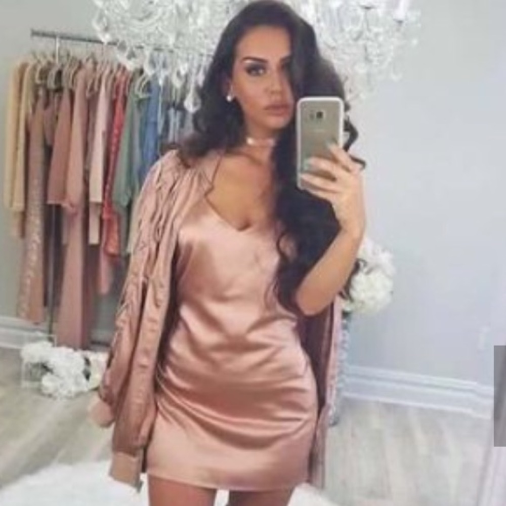 Carli Bybel Rose Gold Long Bomber & Cami Dress