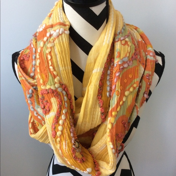 Anthropologie Accessories - {Anthropologie} Embroidered Canary Infinity Scarf