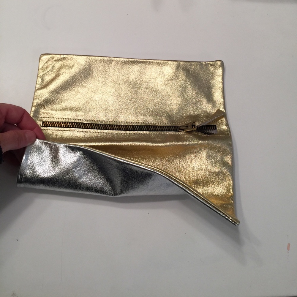 Gold and silver leather bag