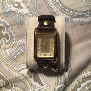 Michael Kors Soft Leather Rectangular Face Watch