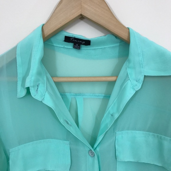 ‼️ Teal Aqua Chiffon Top - Picture 2 of 3