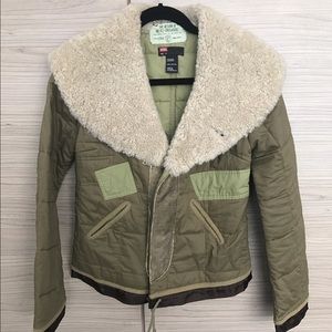 Diesel REAL SHEARLING & leather trim canvas bomber