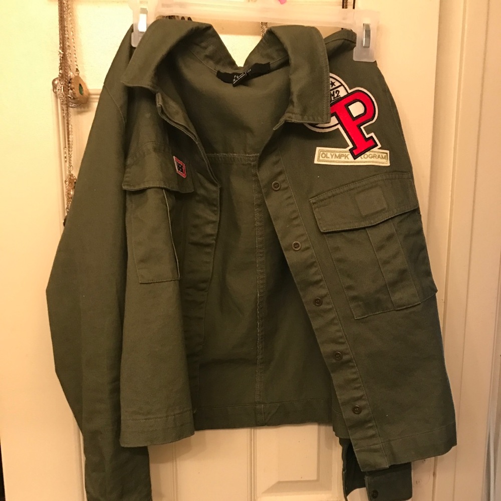 Cute embellished army green jacket