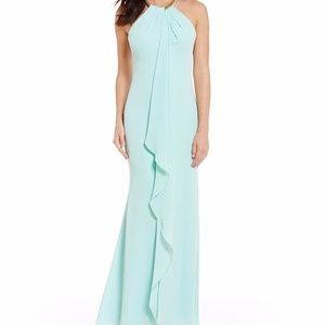 calvin klein embellished ruffled gown