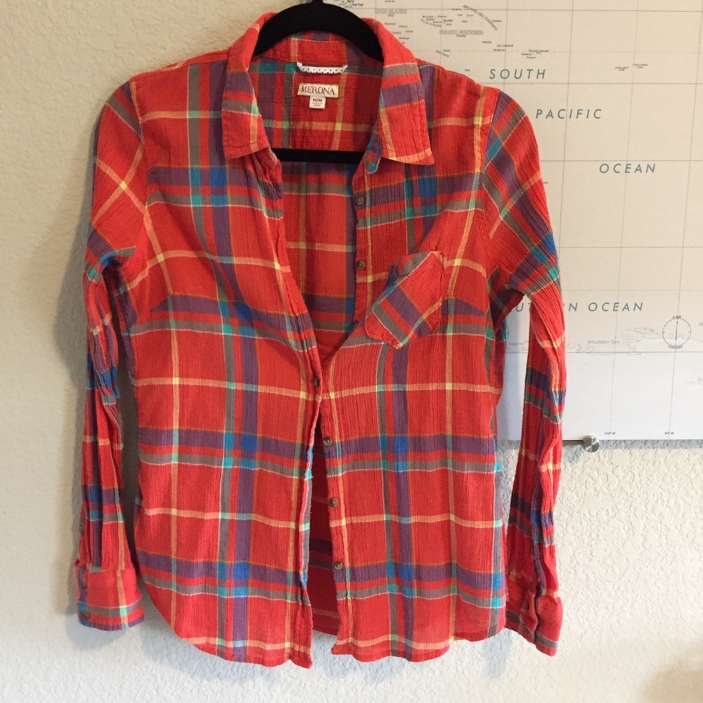 Merona Plaid Button Down Top - Medium