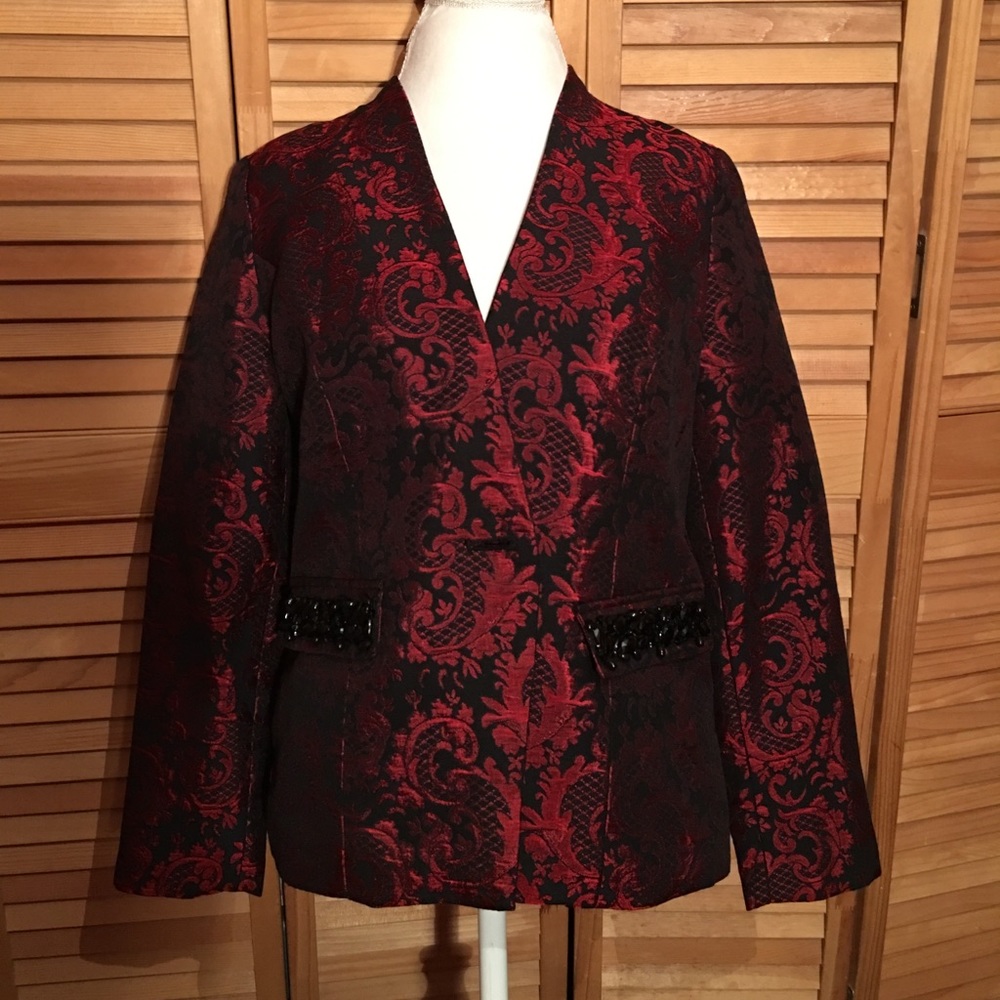 CHICOS Black and Red Demask Jacket Blazer