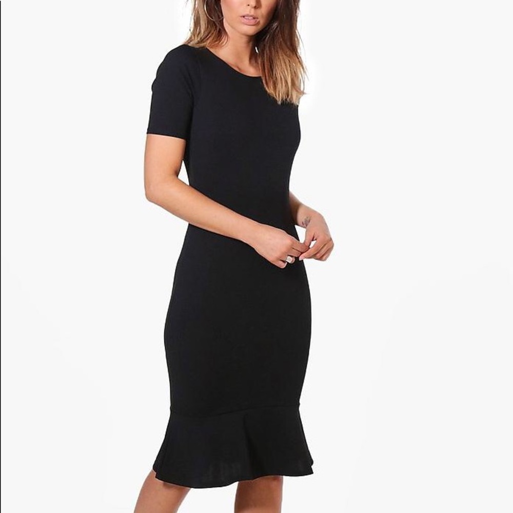 Black Frill Hem Midi Dress