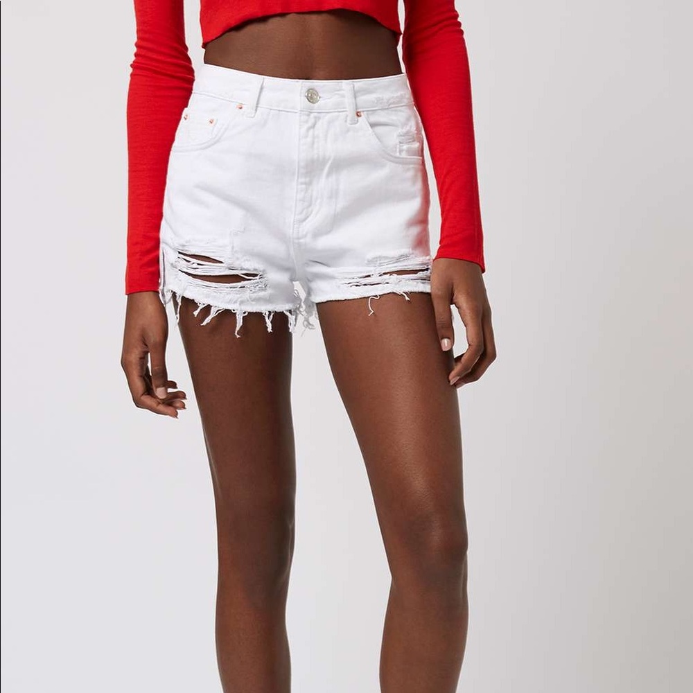 Topshop Moto Mom White Distressed Shorts