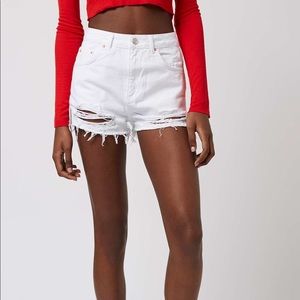 Topshop Moto Mom White Distressed Shorts
