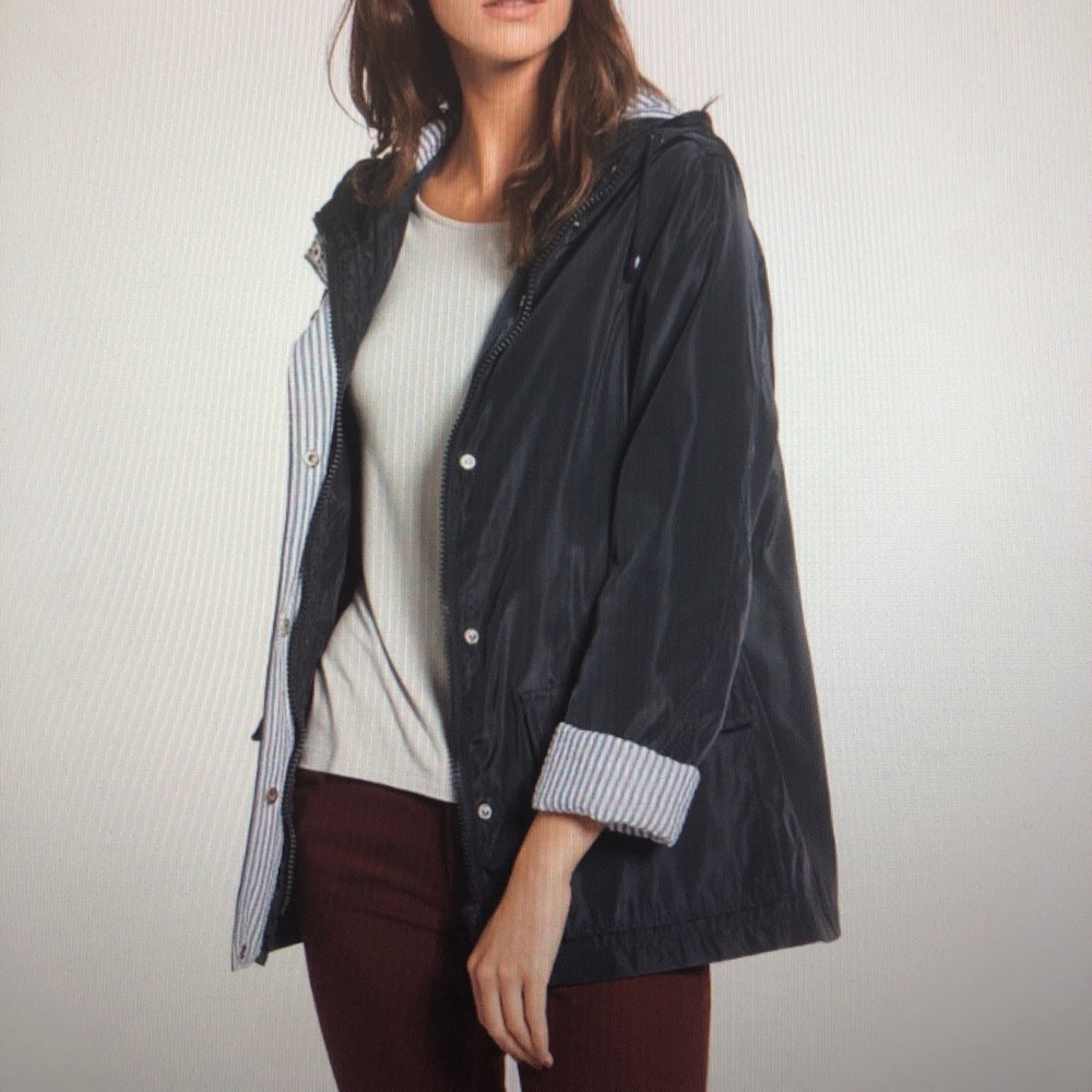 Navy Raincoat with seersucker detail!