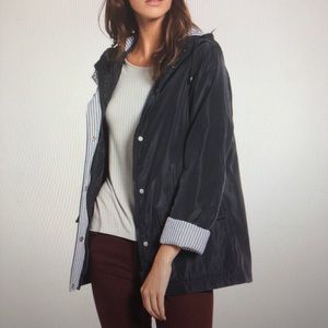 Navy Raincoat with seersucker detail!