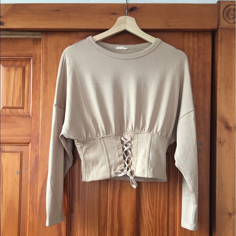 Nude beige corset long sleeve top M