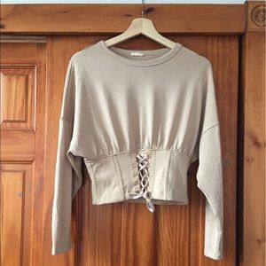 Nude beige corset long sleeve top M