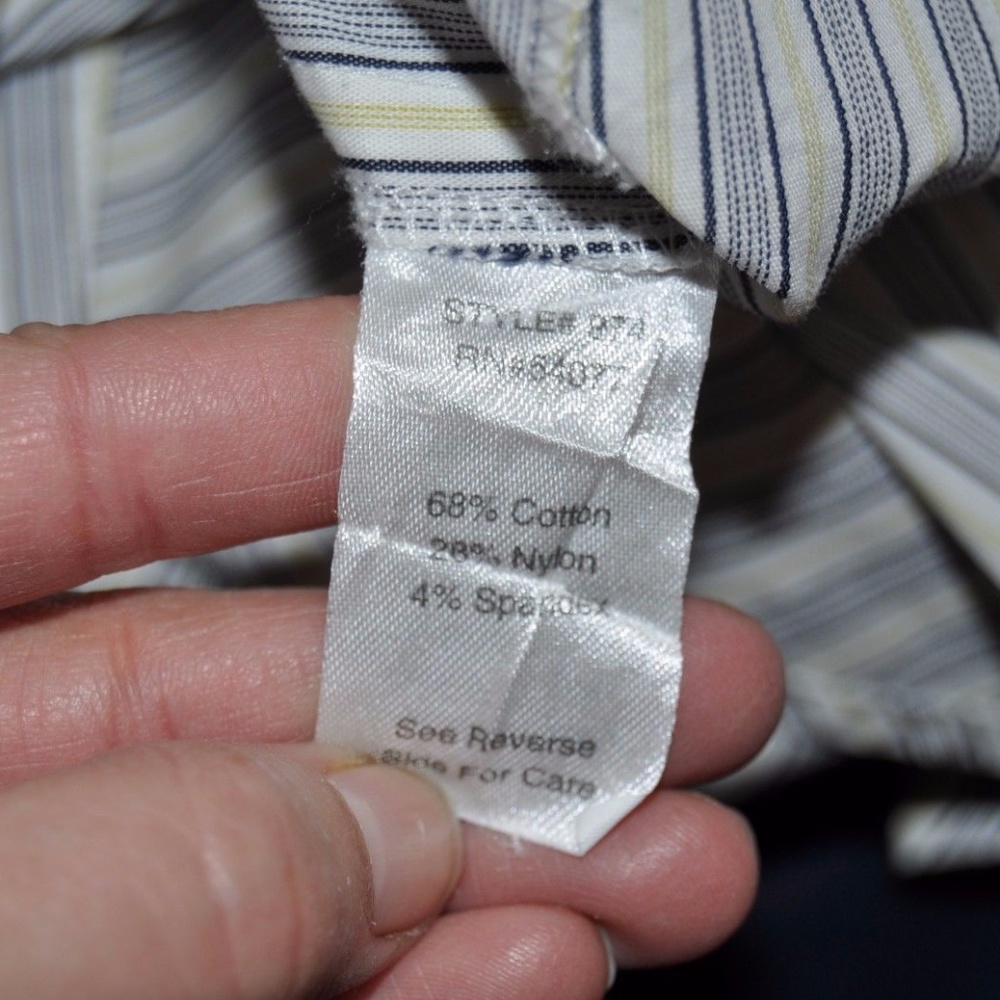 sold CABI #974 Pinstripe Shirt Navy/Yellow/White - Picture 8 of 8