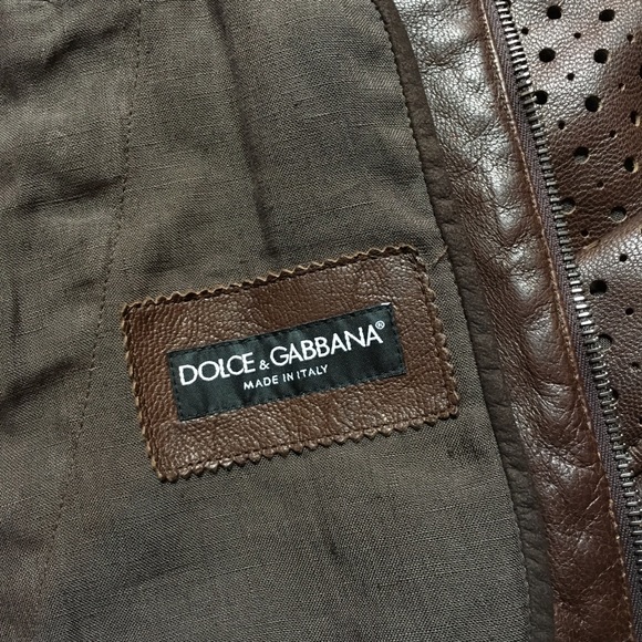 DOLCE & GABBANA - Perforated Leather Bomber jacket Brown, Small - Picture 3 of 6