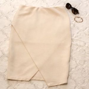 H & M Cream Ribbed Midi Skirt