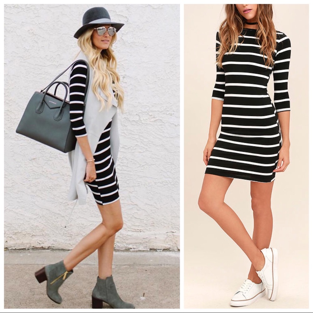 1 HR SALE❤️Black & White Striped Dress