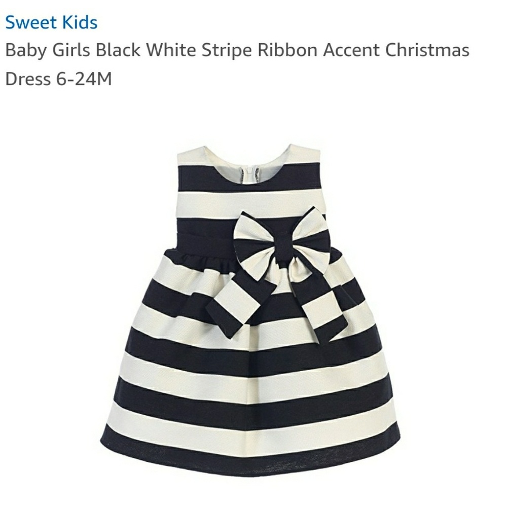 Baby Girls Black White Stripe Ribbon Accent Christ