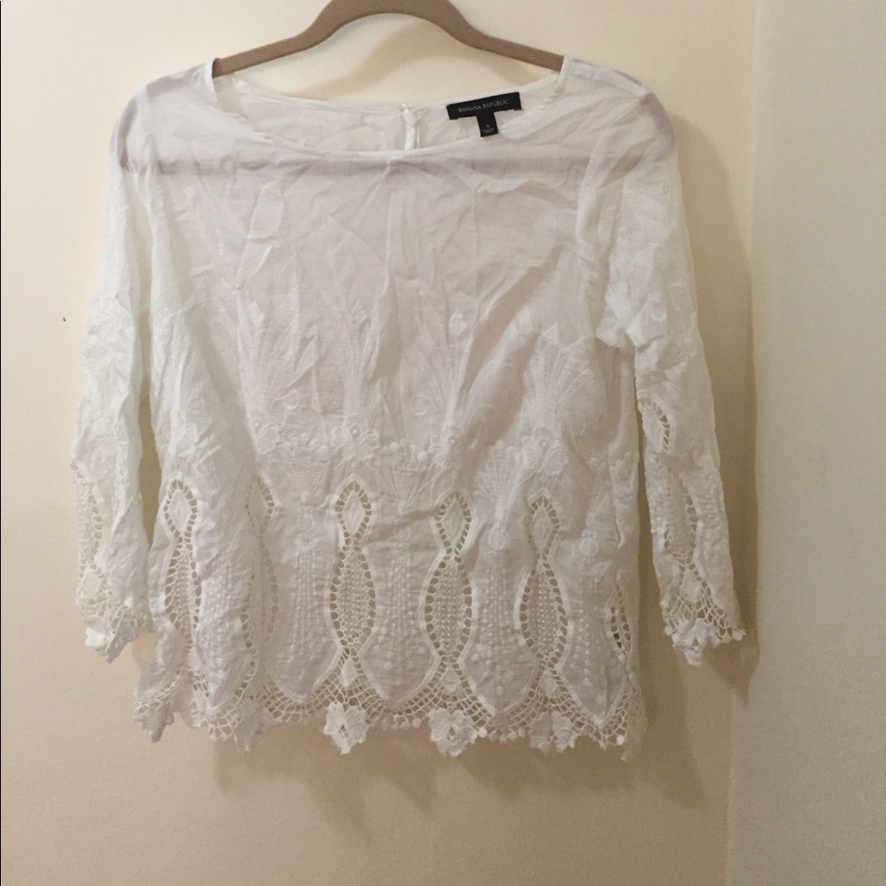 White long sleeve eyelit blouse